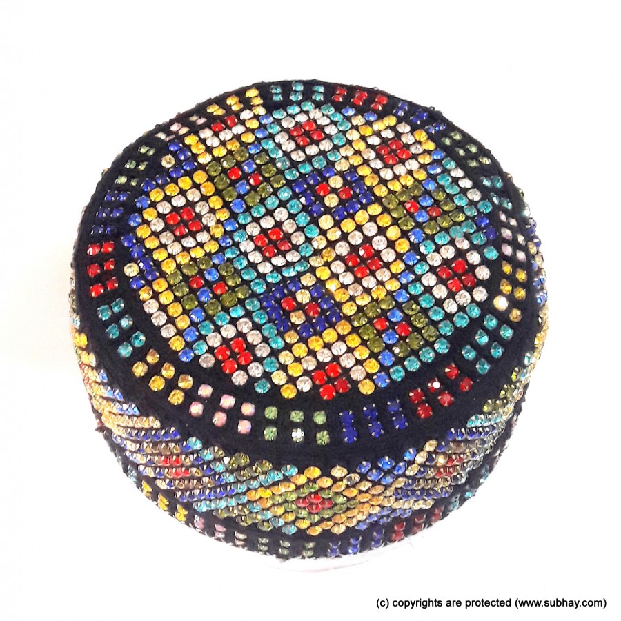 Multi Color Round Full Sindhi Nagina /  Zircon Cap or Topi MKC-808